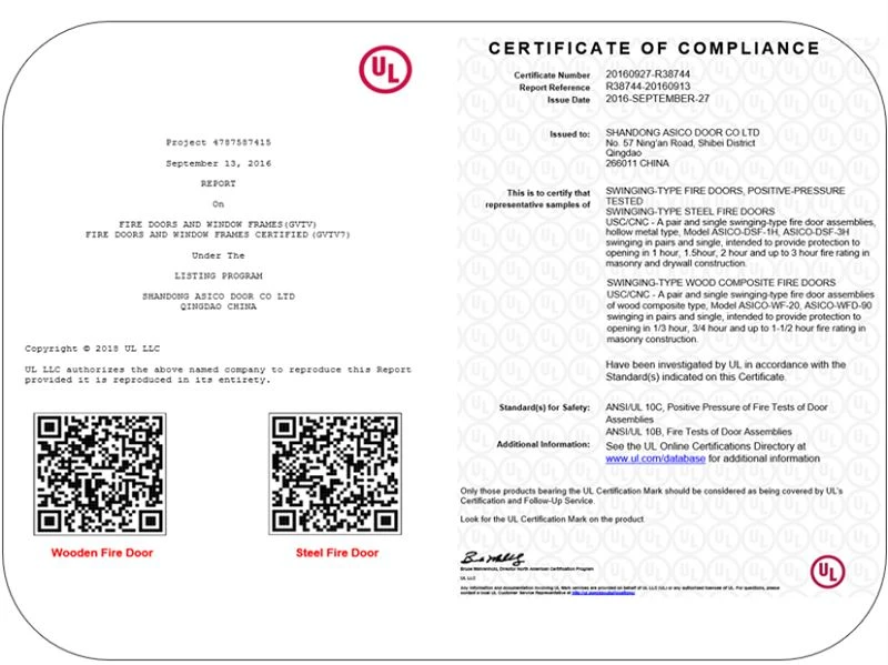 Puerta cortafuego con certificado UL